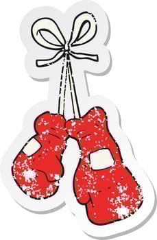 retro distressed sticker of a cartoon boxing gloves vector