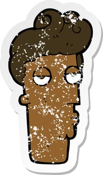 retro distressed sticker of a cartoon bored mans face vector