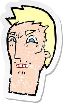 retro distressed sticker of a cartoon angry face vector