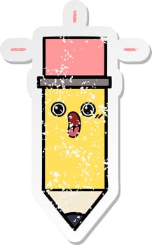 distressed sticker of a cute cartoon pencil vector