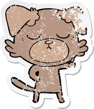 distressed sticker of a cute cartoon dog vector