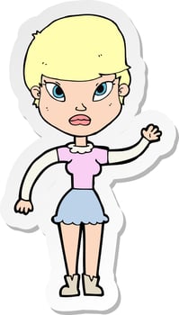 sticker of a cartoon woman waving vector