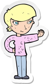 sticker of a cartoon woman waving vector