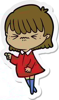 sticker of a annoyed cartoon girl making accusation vector