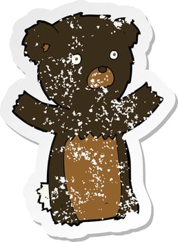 retro distressed sticker of a cartoon black bear cub vector