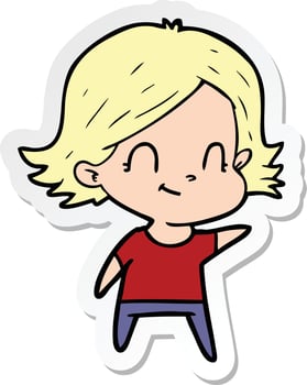 sticker of a cartoon friendly girl vector