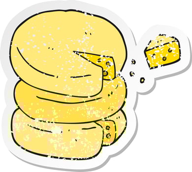 retro distressed sticker of a cartoon cheese wheel vector
