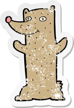 retro distressed sticker of a funny cartoon bear vector