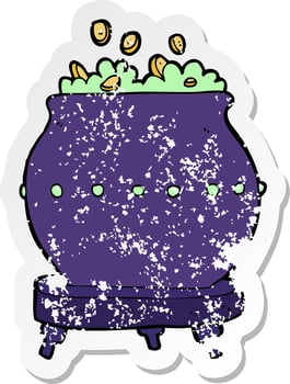 retro distressed sticker of a cartoon halloween pot vector
