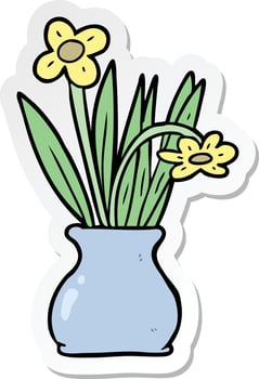 sticker of a cartoon flower in pot vector