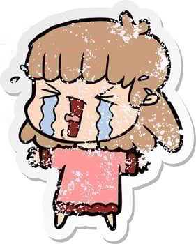 distressed sticker of a cartoon woman in tears vector