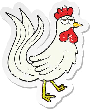 retro distressed sticker of a cartoon cock vector