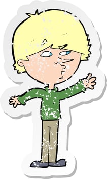 retro distressed sticker of a cartoon worried man reaching vector