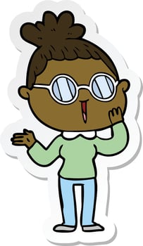 sticker of a cartoon surprised woman wearing spectacles vector
