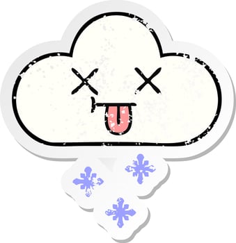 distressed sticker of a cute cartoon snow cloud vector