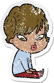 distressed sticker of a cartoon woman vector
