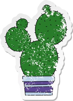 distressed sticker of a quirky hand drawn cartoon cactus vector