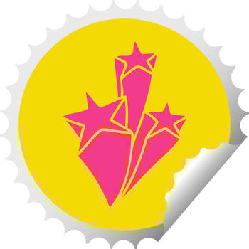 quirky circular peeling sticker cartoon stars vector
