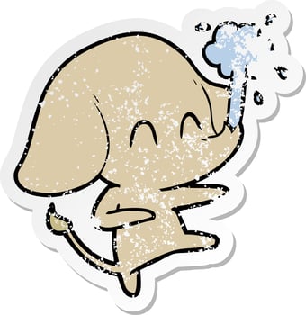 distressed sticker of a cute cartoon elephant spouting water vector
