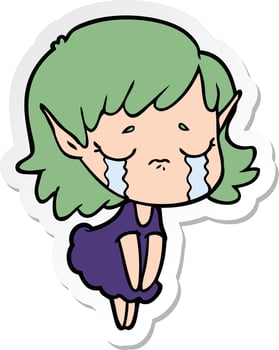 sticker of a cartoon crying elf girl vector