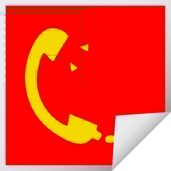 square peeling sticker cartoon telephone receiver vector
