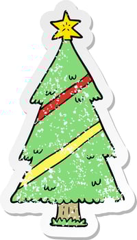 distressed sticker of a cartoon christmas tree vector
