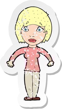 retro distressed sticker of a cartoon surprised woman vector