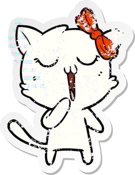 distressed sticker of a cartoon cat vector