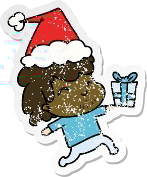 christmas distressed sticker cartoon of kawaii boy vector
