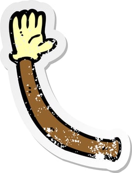retro distressed sticker of a cartoon arm with rubber glove vector