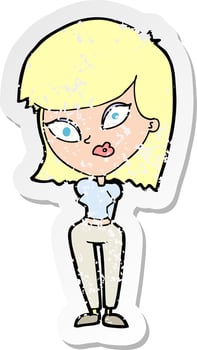 retro distressed sticker of a cartoon confused woman vector