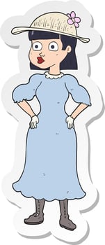 sticker of a cartoon woman in sensible dress vector