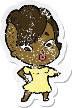 distressed sticker of a cartoon surprised girl vector