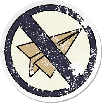 distressed sticker of a cute cartoon no paper aeroplane sign vector