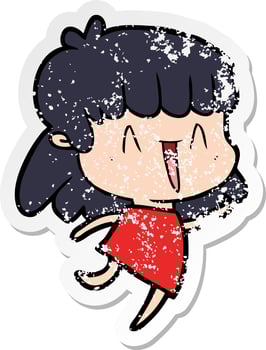 distressed sticker of a cartoon woman vector