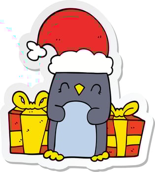 sticker of a cute christmas penguin vector