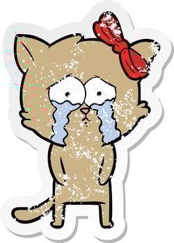 distressed sticker of a cartoon cat vector