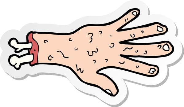 sticker of a gross severed hand cartoon vector