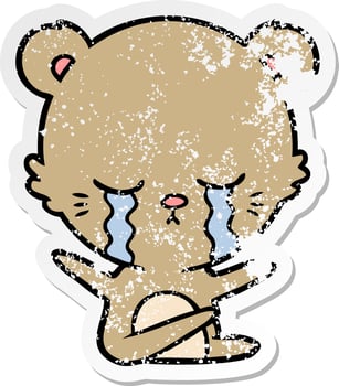 distressed sticker of a crying cartoon bear vector