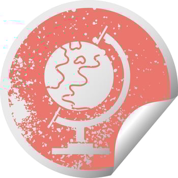 distressed circular peeling sticker symbol world globe vector