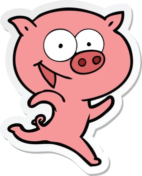 sticker of a cheerful running pig cartoon vector