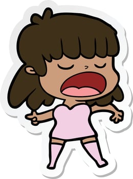 sticker of a cartoon woman talking loudly vector