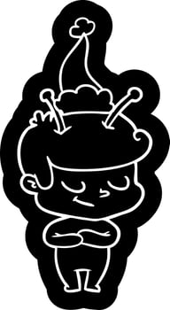 friendly cartoon icon of a spaceman wearing santa hat vector