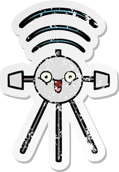 distressed sticker of a cute cartoon satellite vector