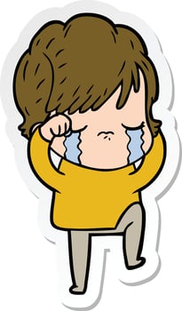 sticker of a cartoon woman crying vector
