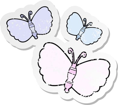 distressed sticker of a cartoon butterflies vector