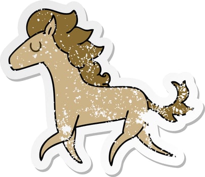 distressed sticker of a quirky hand drawn cartoon running horse vector