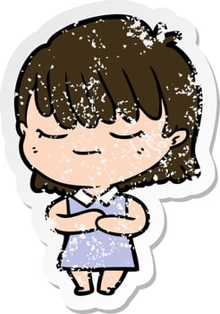 distressed sticker of a cartoon woman vector