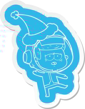 cartoon  sticker of a tired astronaut wearing santa hat vector