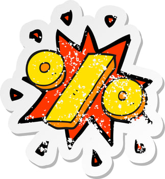 retro distressed sticker of a cartoon percentage symbol vector